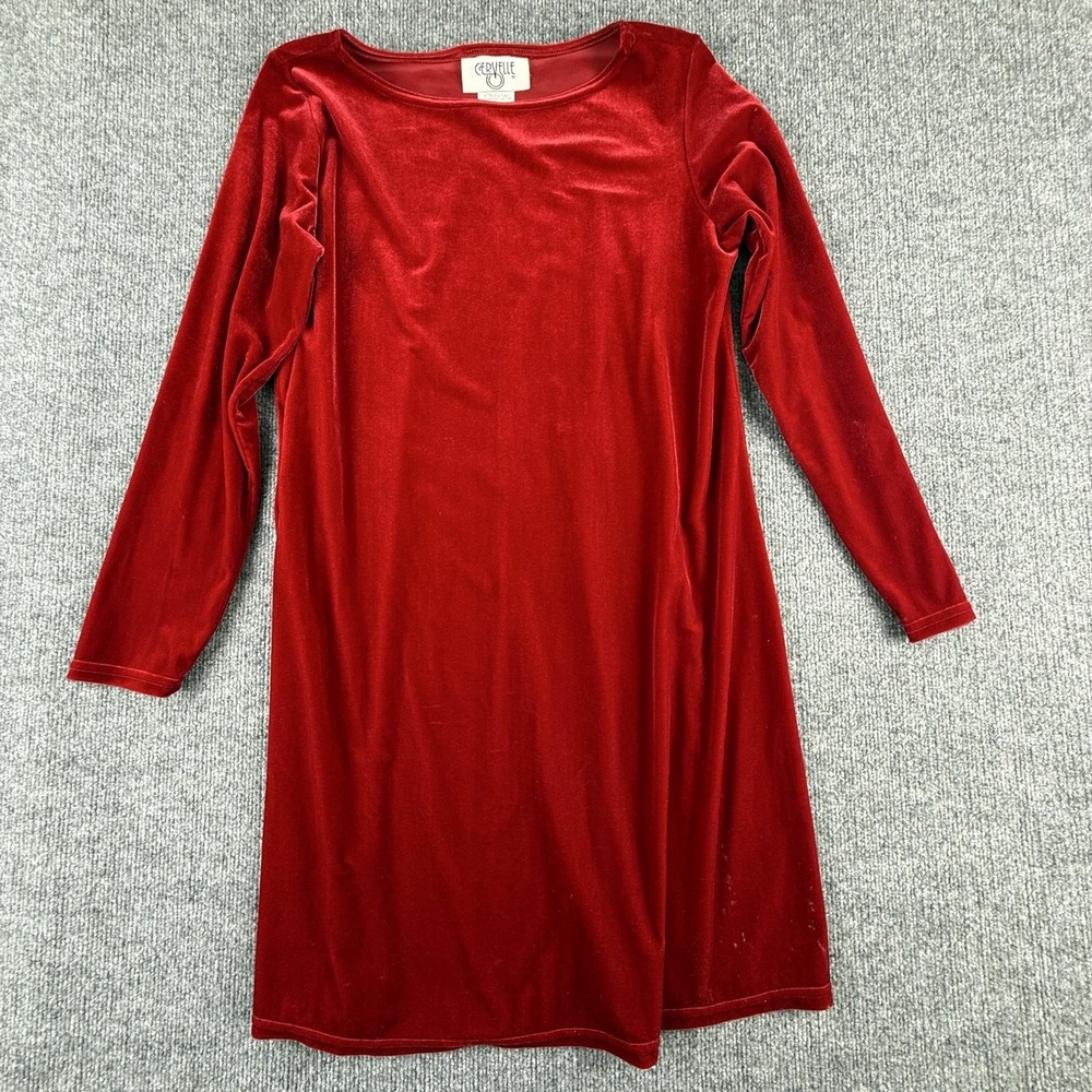 Cervelle Dress Womens Medium Red Velvet Shift Long Sleeve Scoop Neck Stretch
